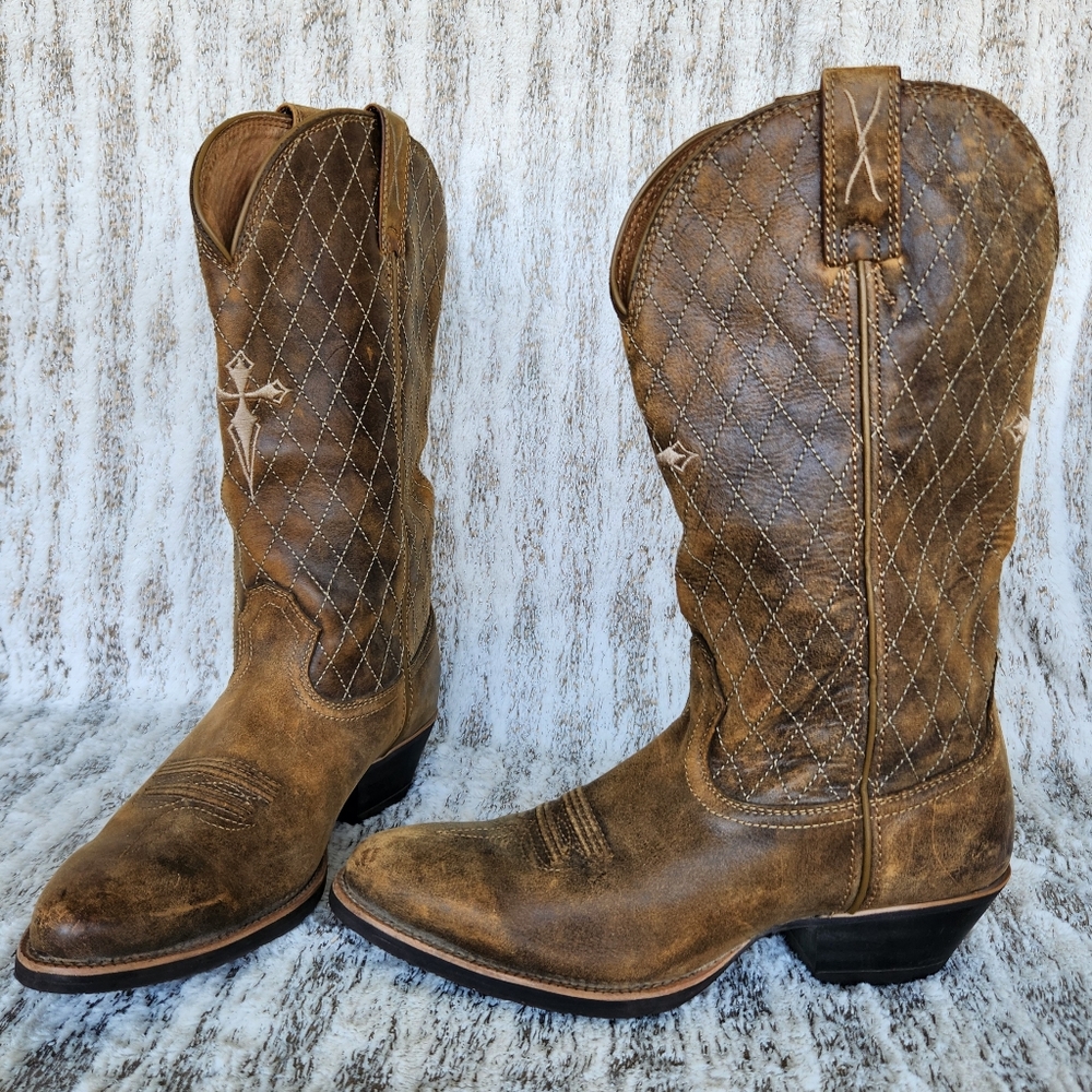 Twisted X "Bomber" Western Cowboy Boot Brown Leather Cross | Men's Size 7.5D